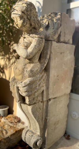 Important Pair Of Stone Angels - XVIth - Architectural & Garden Style 