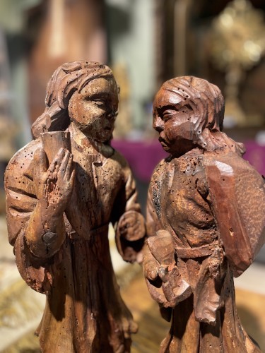 Deux anges éléments d'autel en bois - XVIe siècle - Art sacré, objets religieux Style 