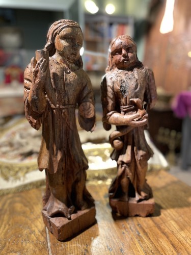 Two Angels, Wooden Altar Element - XVIth Century - 