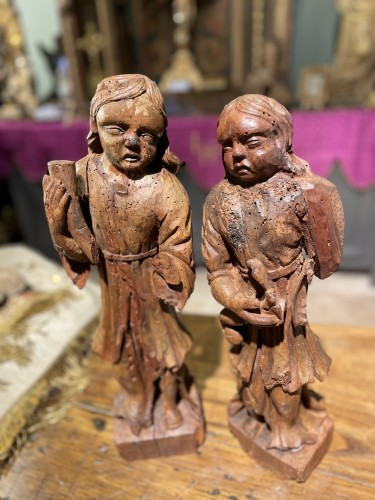  - Two Angels, Wooden Altar Element - XVIth Century