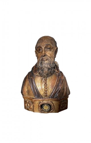 Oak Reliquary Bust Probably Of Saint Bruno From The 17th Century