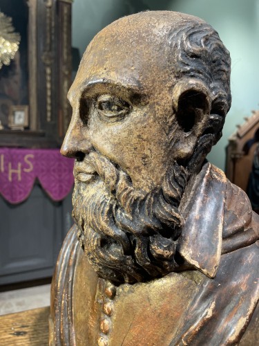 Religious Antiques  - Oak Reliquary Bust Probably Of Saint Bruno From The 17th Century