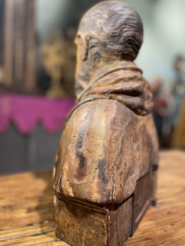 Oak Reliquary Bust Probably Of Saint Bruno From The 17th Century - 