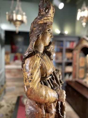 Art sacré, objets religieux  - Grande Vierge à l’enfant en terre cuite dorée