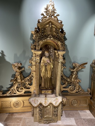Art sacré, objets religieux  - Spectaculaire retable en bois doré - XIXe