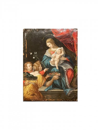 Orante Presenting Fruits To The Child - Flemish school of the 17th century