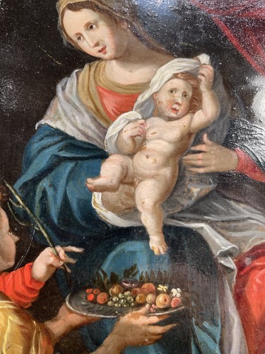 Tableaux et dessins Tableaux XVIIe siècle - Orante présentant des fruits à l'Enfant - École flamande du XVIIe siècle