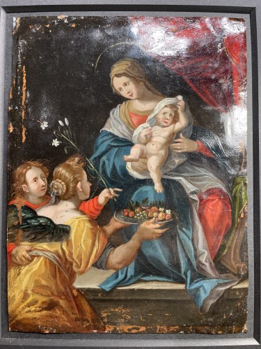 Orante Presenting Fruits To The Child - Flemish school of the 17th - 