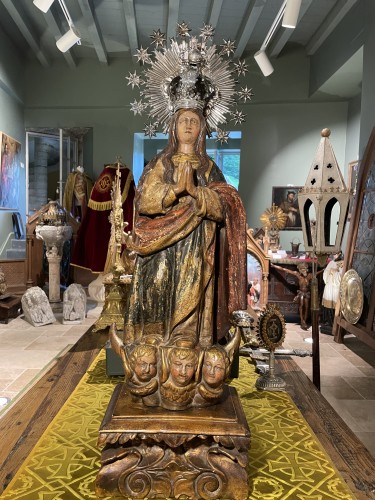 18th century Virgin In Prayer And Her Silver Crown - Religious Antiques Style 