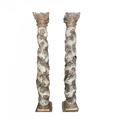 Pair Of Altarpiece Columns - 18th century