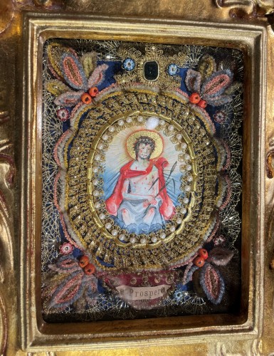Art sacré, objets religieux  - Le roseau de Saint Prosper, cadre reliquaire vers 1800