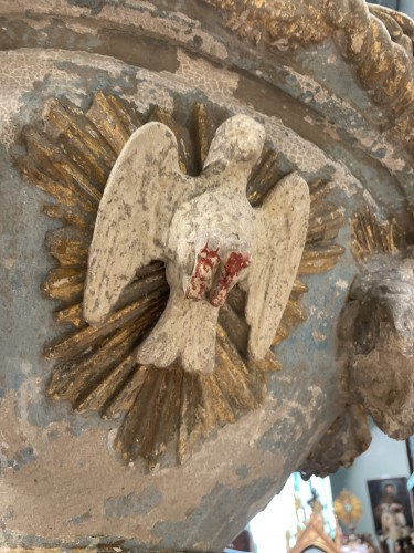 Art sacré, objets religieux  - Fonts baptismaux en pierre calcaire à riches décors - Fin XVIe