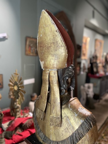 Antiquités - Imposing Reliquary Bust Of A Saint Bishop - Late 17th early 18th century