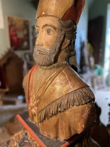 Antiquités - Imposing Reliquary Bust Of A Saint Bishop - Late 17th early 18th century