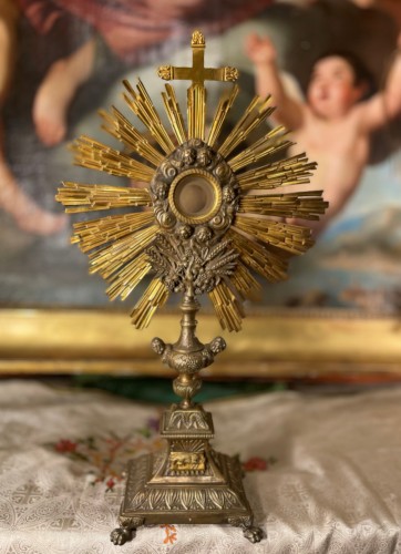 Art sacré, objets religieux  - Ostensoir du XIXe siècle en bronze doré