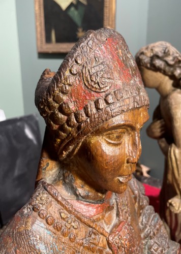 Art sacré, objets religieux  - Saint Wenceslas, sculpture en bois du XVIIe