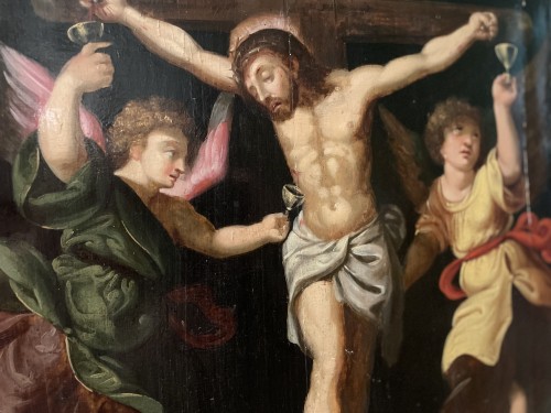 Crucifixion With Three Angels - 17th Century - Paintings & Drawings Style 