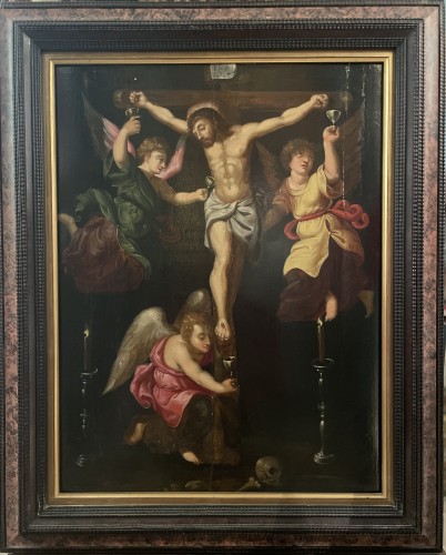 Tableaux et dessins Tableaux XVIIIe siècle - Crucifixion aux trois anges  -17e suiècle