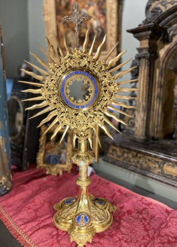 Grand ostensoir en laiton doré - XIXe - Art sacré, objets religieux Style 
