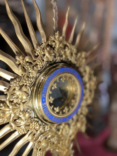 Art sacré, objets religieux  - Grand ostensoir en laiton doré - XIXe