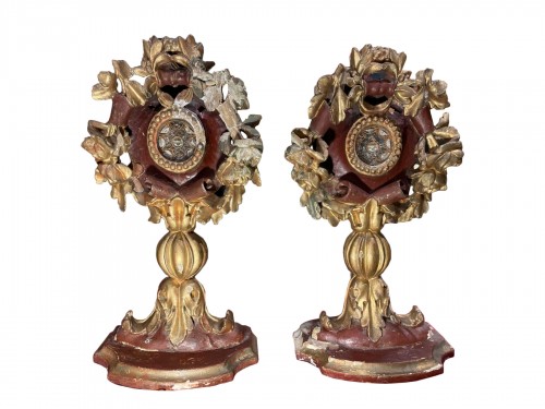 Pair Of Reliquary Monstrances With 18 Relics - Late 18th Century