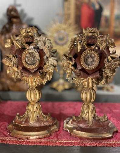 Pair Of Reliquary Monstrances With 18 Relics - Late 18th Century - Religious Antiques Style 
