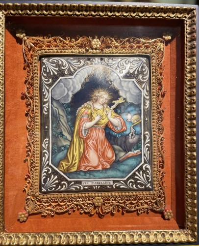 Saint Mary Magdalene - 18th Century Enamel plaque On Copper - Religious Antiques Style 