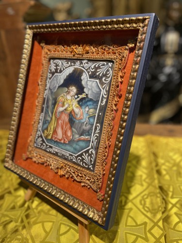 XVIIIe siècle - Sainte Marie Madeleine, plaque d'email sur cuivre du XVIIIe siècle