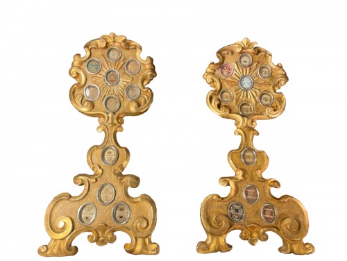 Pair Of Monstrance-reliquaries With 22 Capsules - 18th Century