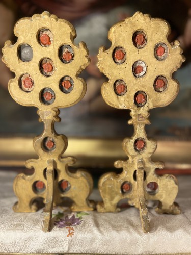 Pair Of Monstrance-reliquaries With 22 Capsules - 18th Century - 