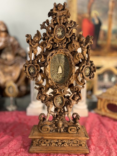 Art sacré, objets religieux  - Reliquaire du XVIIIe siècle de Saint Alexandre à décor d’angelots