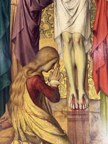 Crucifixion – Grande huile sur cuivre du XIXe siècle - Tableaux et dessins Style 
