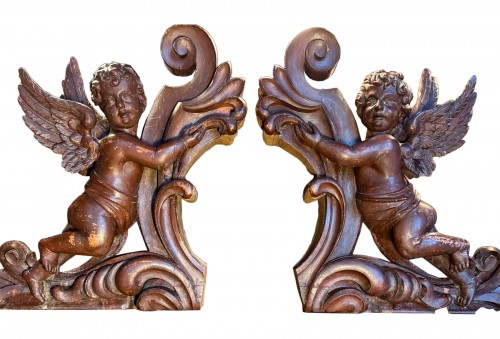 Grande paire d’anges de buffet d’orgue du XIXe siècle