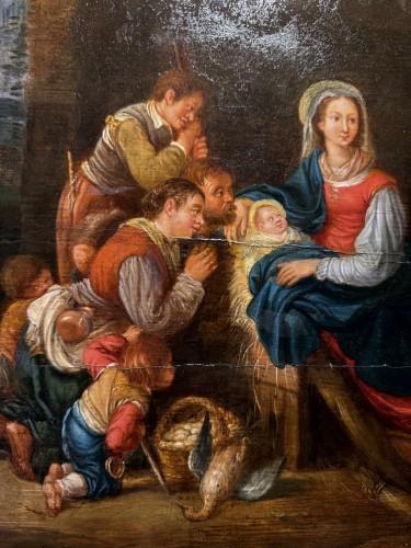 Nativité - Ecole flamande du XVIIe siècle - Tableaux et dessins Style 