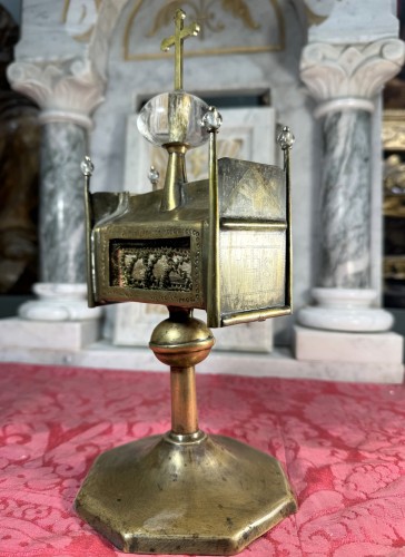 Copper And Rock Crystal Shrine From Saint Maurice , France 15th Century  - Religious Antiques Style Renaissance