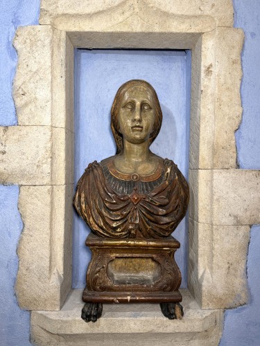 Art sacré, objets religieux  - Paire de bustes reliquaires des saints Sylvie et Gordien fin XVIIe
