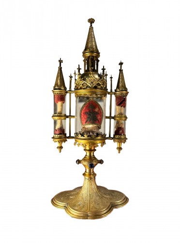 Monstrance Neo-gothic Reliquary With Three Cylinders – 19th Century