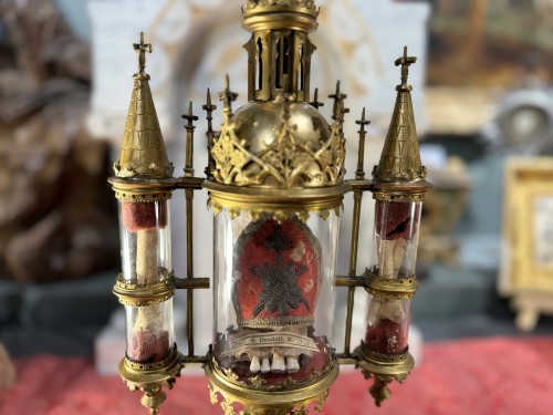 Monstrance Neo-gothic Reliquary With Three Cylinders – 19th Century - Religious Antiques Style 