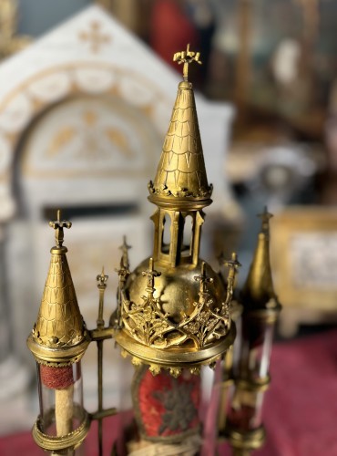 Monstrance Neo-gothic Reliquary With Three Cylinders – 19th Century - 