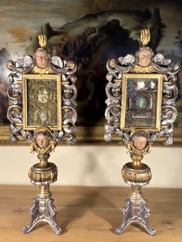 Antiquités - Paire de monstrances reliquaires, Italie XVIIIe siècle