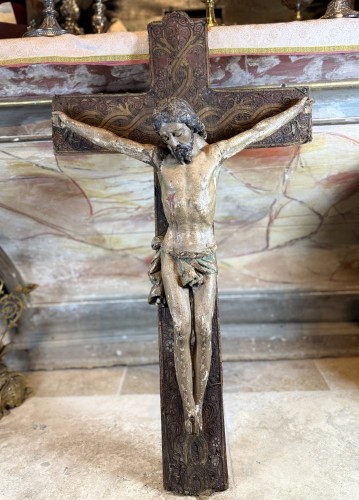 Christ en bois sculpté  fin XVIIe - Art sacré, objets religieux Style 