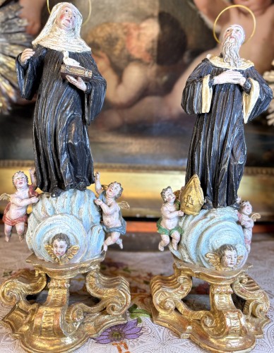 Sainte Scholastique et Saint Benoît, XVIIIe siècle - Art sacré, objets religieux Style 
