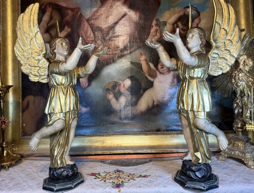 Imposing Pair Of Altar Angels – 18th Century  - Religious Antiques Style 