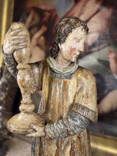 Antiquités - Sculpture Of An Altar Angel, Belgium 17th Century
