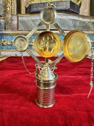 Custode et boite à Sainte huile en vermeil - Allemagne XIXe - Art sacré, objets religieux Style 