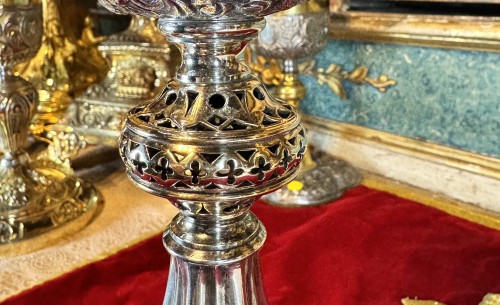 Imposing Armenian Chalice In Silver And Vermeil - 19th Century - Religious Antiques Style 