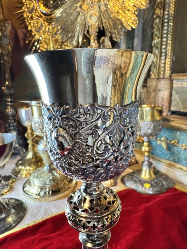 Antiquités - Imposing Armenian Chalice In Silver And Vermeil - 19th Century