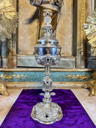 Religious Antiques  - Silver Ciborium, Cathedral Model - 19th Century