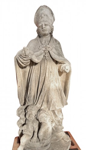Grande statue de Saint Nicolas en pierre blanche - XVIIIe siècle