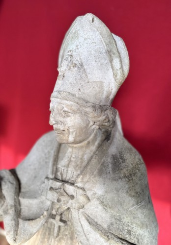 Large White Stone Statue Of Saint Nicholas - 18th Century - Sculpture Style 